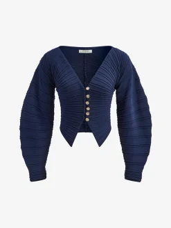 COMMENSE Pebble Pleated Button Knit Top* Sweater Tops|Sweaters & Cardigans