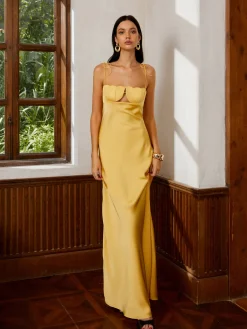 COMMENSE Petal Bandeau Lace Up Long Dress* Black Dresses|Cocktail & Party Dresses