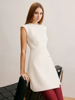 COMMENSE Pin-Detail Sleeveless Warm Dress* White Dresses|Casual Dresses