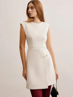 COMMENSE Pin-Detail Sleeveless Warm Dress* White Dresses|Casual Dresses