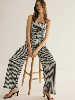 COMMENSE Pinstripe Button Strapless Pants Set* Pants Sets|Matching Sets