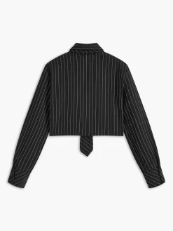 COMMENSE Pinstripe Crop Polo Shirt* Crop Tops|Blouses & Shirts
