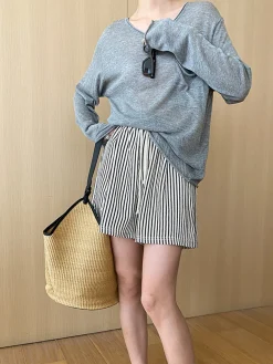 COMMENSE Pinstripe Drawstring Versatile Shorts* Shorts|Bottoms