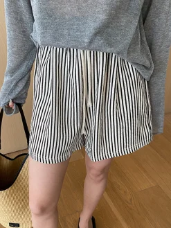 COMMENSE Pinstripe Drawstring Versatile Shorts* Shorts|Bottoms