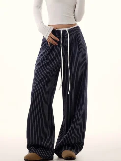 COMMENSE Pinstripe Drawstring Wide Leg Pants* Wide Leg|Pants