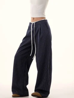 COMMENSE Pinstripe Drawstring Wide Leg Pants* Wide Leg|Pants