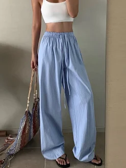 COMMENSE Pinstripe Drawstring Wide-Leg Pants* Pants|Bottoms