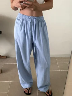 COMMENSE Pinstripe Drawstring Wide-Leg Pants* Pants|Bottoms