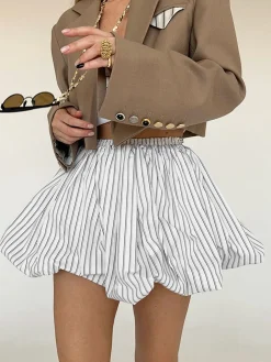 COMMENSE Pinstripe Elastic Waist Bubble Skirt* Skirts|Bottoms