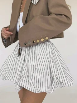 COMMENSE Pinstripe Elastic Waist Bubble Skirt* Skirts|Bottoms