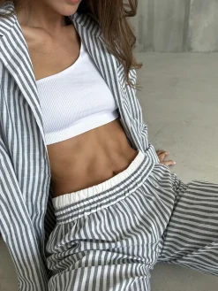 COMMENSE Pinstripe Lapel Long Sleeve Pants Set* Pants Sets|Matching Sets