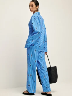 COMMENSE Pinstripe Lapel Printed Pants Set* Pants Sets|Matching Sets