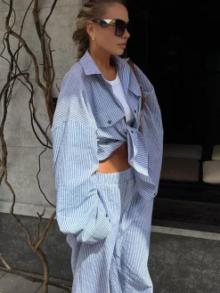 COMMENSE Pinstripe Long Sleeve Pants Set* Pants Sets|Matching Sets