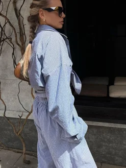 COMMENSE Pinstripe Long Sleeve Pants Set* Pants Sets|Matching Sets