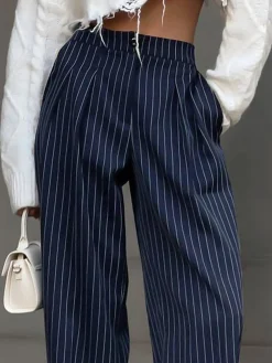 COMMENSE Pinstripe Pleated Wide-Leg Pants* Pants|Bottoms