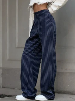 COMMENSE Pinstripe Pleated Wide-Leg Pants* Pants|Bottoms