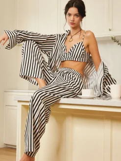 COMMENSE Pinstripe Pocket Three Piece Pants Set* Pants Sets|Long Sleeve Sets