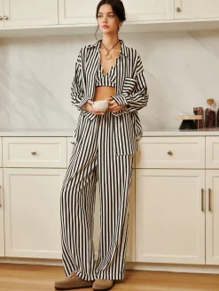 COMMENSE Pinstripe Pocket Three Piece Pants Set* Pants Sets|Long Sleeve Sets