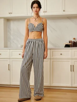 COMMENSE Pinstripe Pocket Three Piece Pants Set* Pants Sets|Long Sleeve Sets