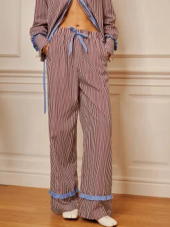 COMMENSE Pinstripe Ruffle Bow Pants* Long Sleeve Sets|Pants