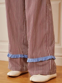 COMMENSE Pinstripe Ruffle Bow Pants* Long Sleeve Sets|Pants