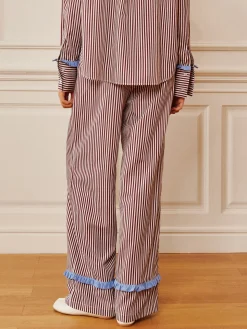 COMMENSE Pinstripe Ruffle Bow Pants* Long Sleeve Sets|Pants