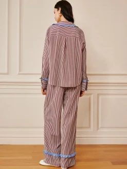 COMMENSE Pinstripe Ruffle Tie Front Shirt* Long Sleeve Sets|Blouses & Shirts