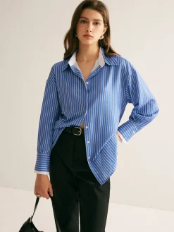 COMMENSE Pinstripe Thin Polo Shirt* Blouses & Shirts|Tops