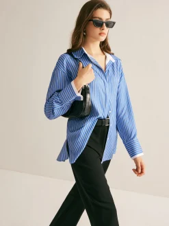 COMMENSE Pinstripe Thin Polo Shirt* Blouses & Shirts|Tops