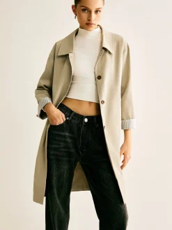 COMMENSE Pinstripe-Cuff Long Trench Coat* Outerwear|Coats