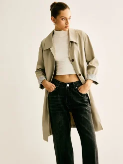 COMMENSE Pinstripe-Cuff Long Trench Coat* Outerwear|Coats