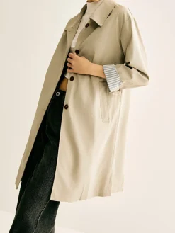 COMMENSE Pinstripe-Cuff Long Trench Coat* Outerwear|Coats