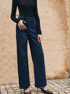 COMMENSE Piping Belted Decor Straight Jeans* Jeans|Pants