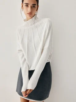 COMMENSE Piping Mock Neck Long Sleeve Knit Top* Sweater Tops|Long Sleeve Sets