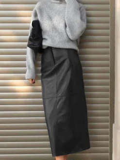COMMENSE Piping PU Leather A-Line Skirt* Skirts|Bottoms