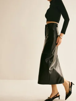 COMMENSE Piping PU Leather A-Line Skirt* Skirts|Bottoms