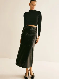 COMMENSE Piping PU Leather A-Line Skirt* Skirts|Bottoms