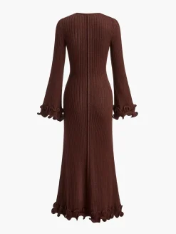 COMMENSE Piping Ruffle Drawstring Knit Dress* White Dresses|Black Dresses