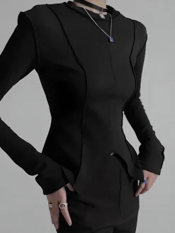 COMMENSE Piping Slim Jersey Blouse* Blouses & Shirts|Tops