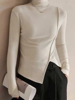 COMMENSE Piping Slit Jersey Slim T-Shirt* T-shirts|Tops