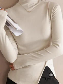 COMMENSE Piping Slit Jersey Slim T-Shirt* T-shirts|Tops
