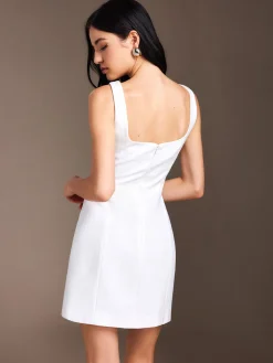 COMMENSE Piping Zipper Solid Short Dress* White Dresses|Work Dresses