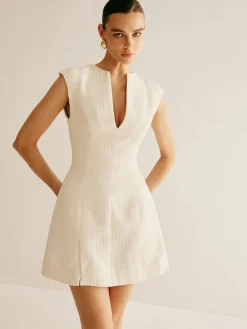 COMMENSE Piping Zipper Tweed Short Dress* White Dresses|Black Dresses