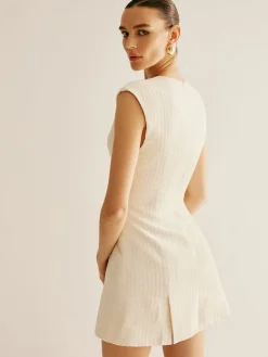 COMMENSE Piping Zipper Tweed Short Dress* White Dresses|Black Dresses