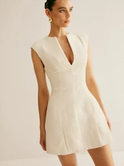 COMMENSE Piping Zipper Tweed Short Dress* White Dresses|Black Dresses
