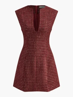 COMMENSE Piping Zipper Tweed Short Dress* White Dresses|Black Dresses