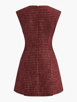 COMMENSE Piping Zipper Tweed Short Dress* White Dresses|Black Dresses