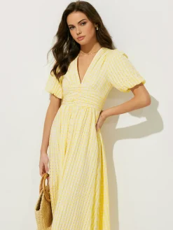COMMENSE Plaid Pattern Puff Sleeve V-Neck Midi Dress* Cocktail & Party Dresses|Vacation Dresses