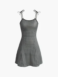 COMMENSE Plaid Piping Adjustable straps Cami Dress* Dresses