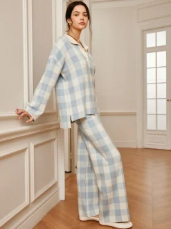 COMMENSE Plaid Polo Collar Sweater Co-ords* Sweater Tops|Long Sleeve Sets